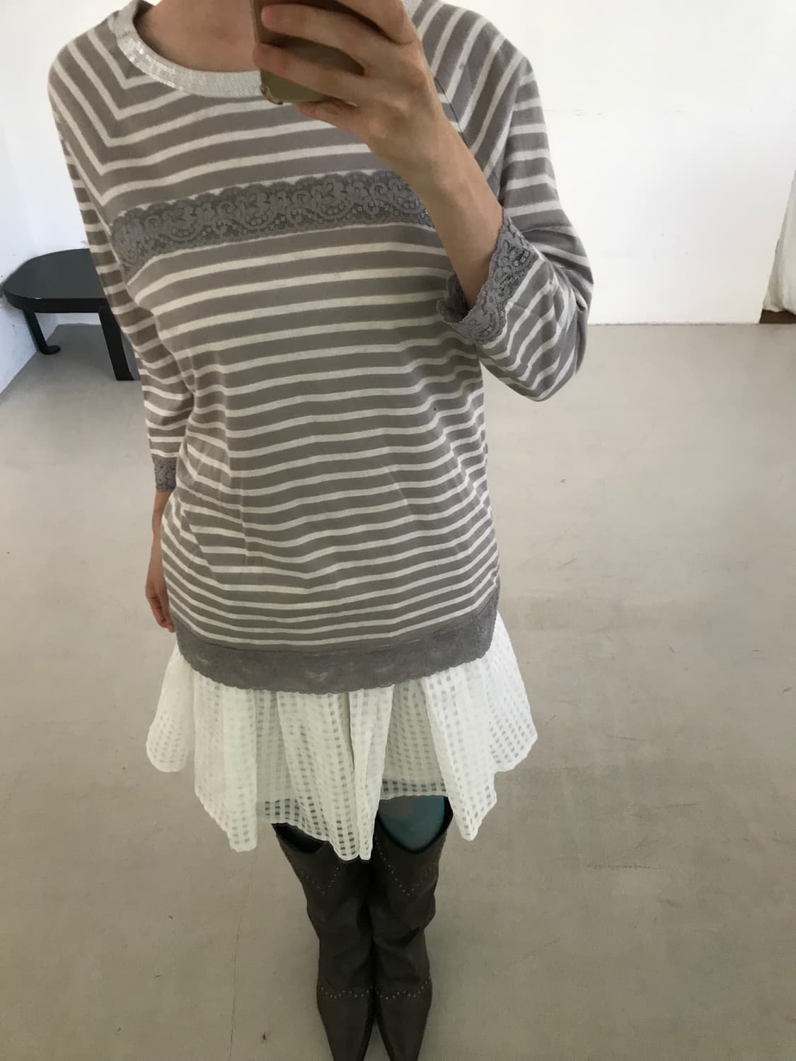 vintage stripe pattern lace top 상품이미지1