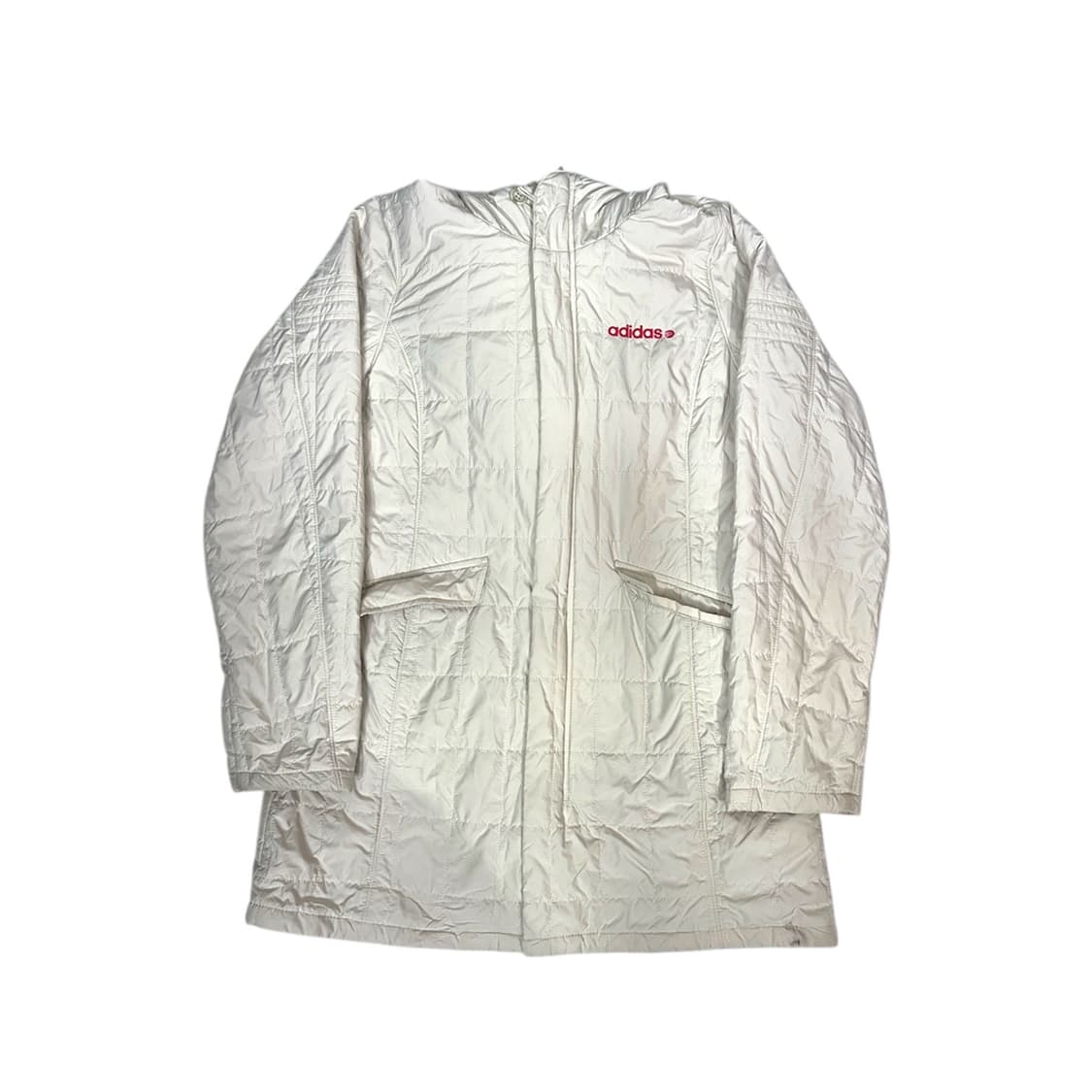 아디다스 일본판 아이보리 핑크 로고 퀼팅 점퍼 바람막이 여성용 패딩 L 상품이미지5