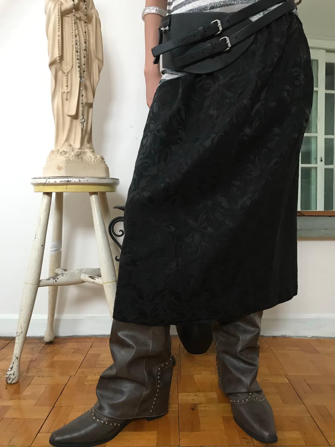 vintage pattern black skirt (29inch) 상품이미지2