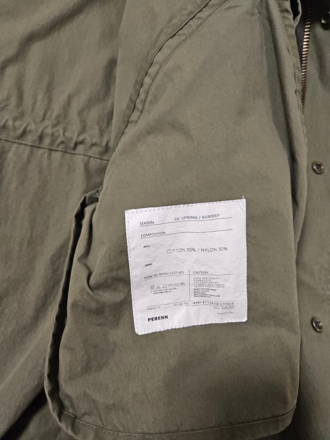 퍼렌 / M65 피쉬테일 파카 올리브 / 2사이즈 상품이미지4