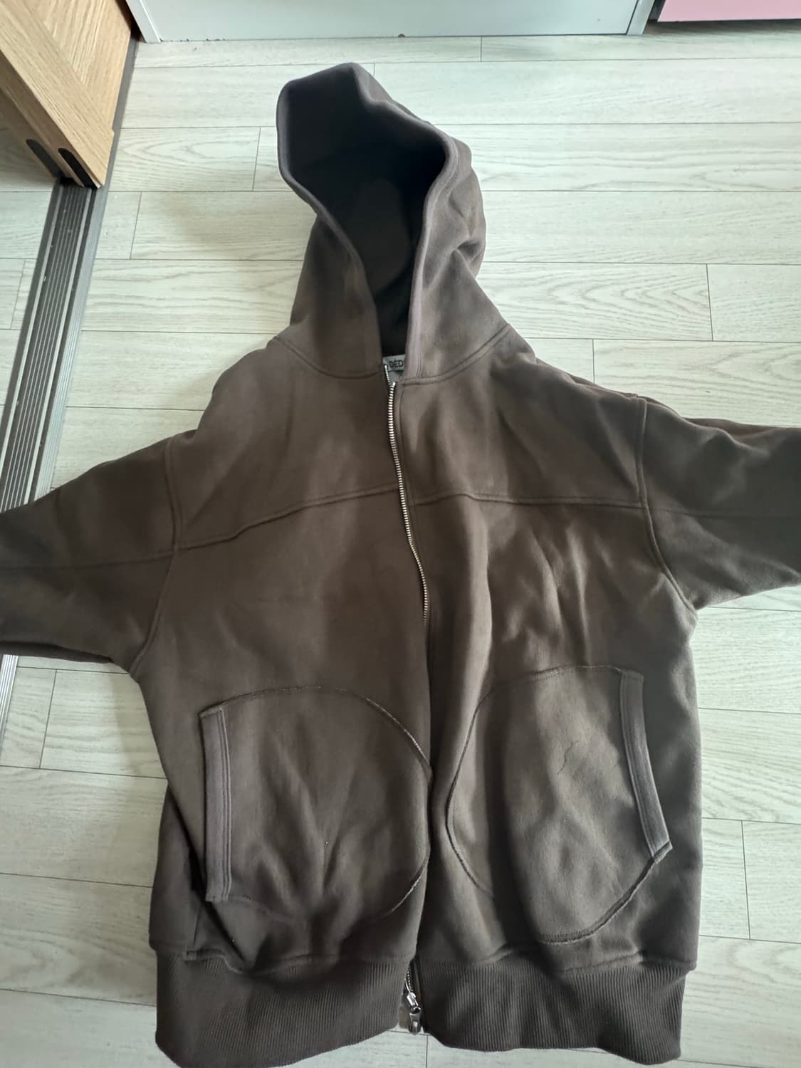 브라운 기모 펀칭포켓 후드집업 상품이미지2