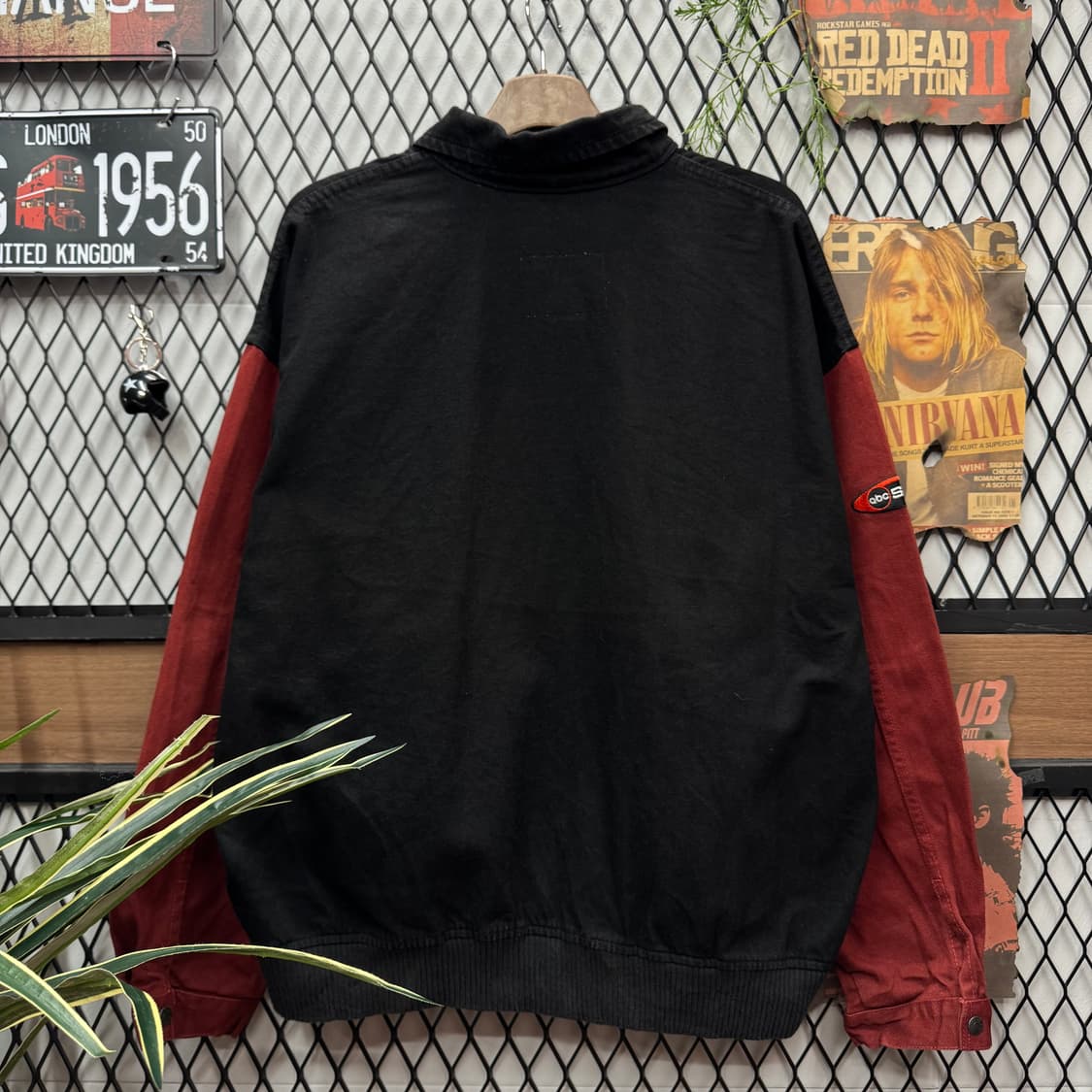 00s USA VINTAGE 코튼 워크 자켓 레드 배색 블랙 상품이미지2