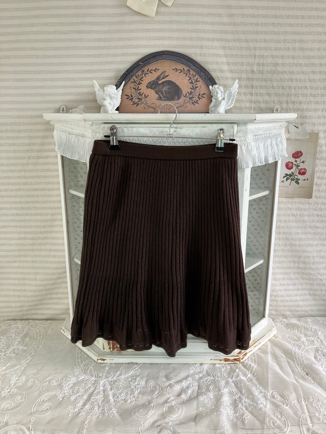 빈티지 브라운 니트 플리츠 스커트 상품이미지1