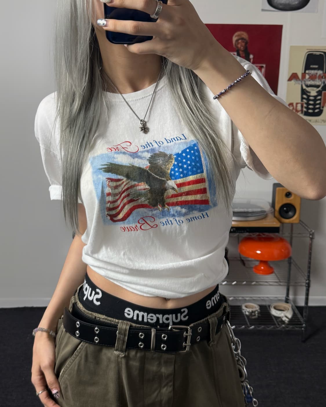 USA 빈티지 아메리칸 이글 화이트 반팔 티셔츠  상품이미지1