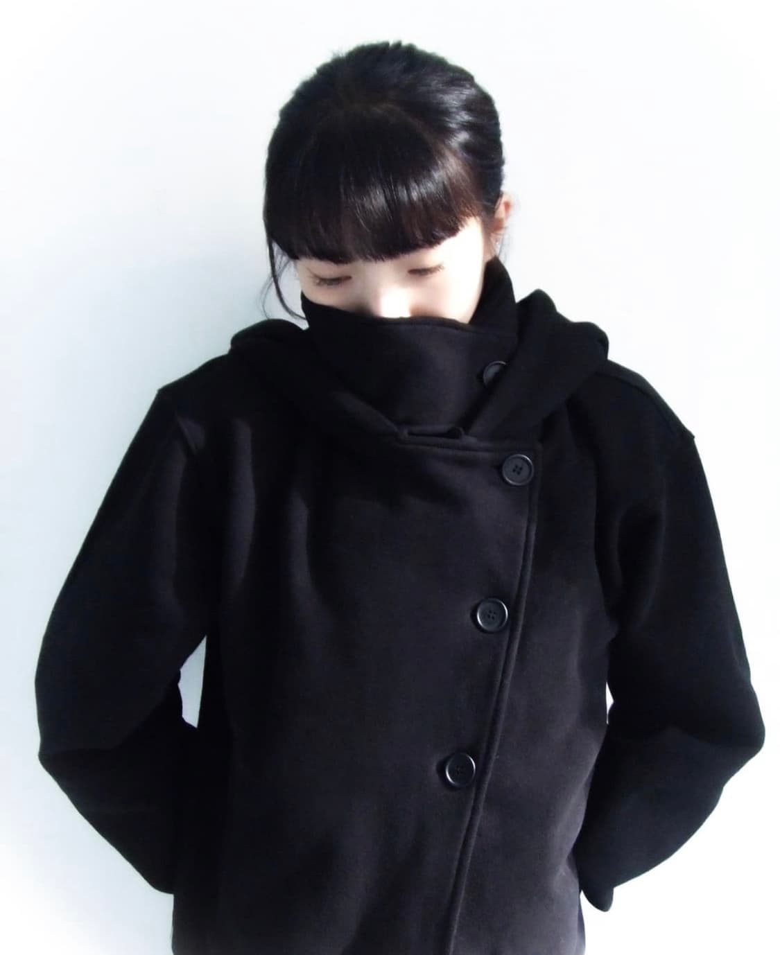 High Neck Hood Zip Up Black 상품이미지1