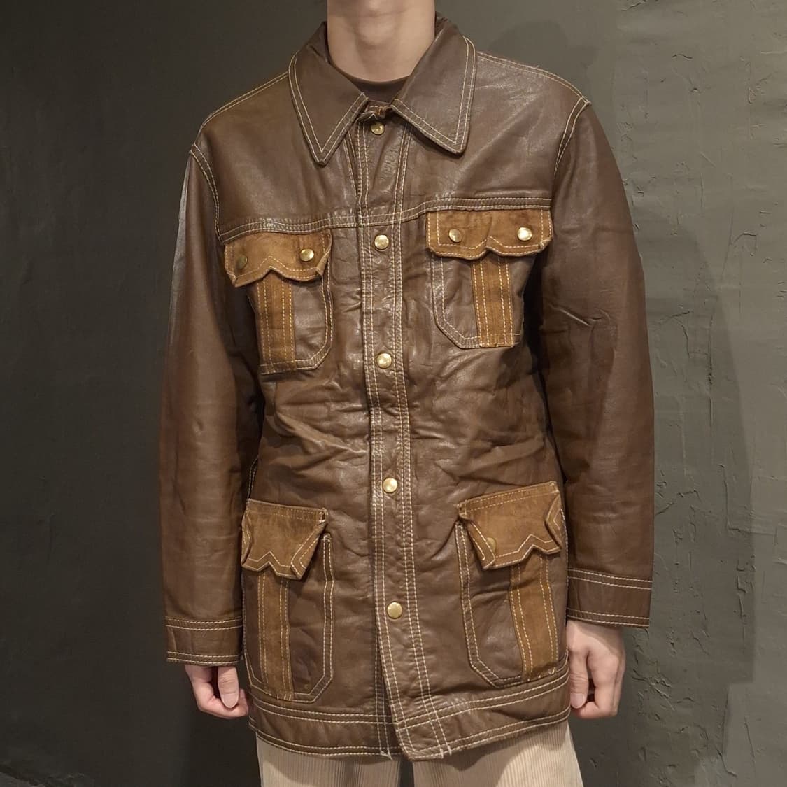 MONTGOMERY WARD 몽고메리 워드 80s 브라운 소가죽 카우레더 상품이미지2