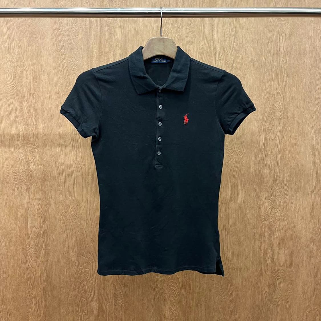 폴로 랄프 로렌 카라 티셔츠 로고 자수 리브 커프 디테일 슬림핏 블랙 상품이미지2