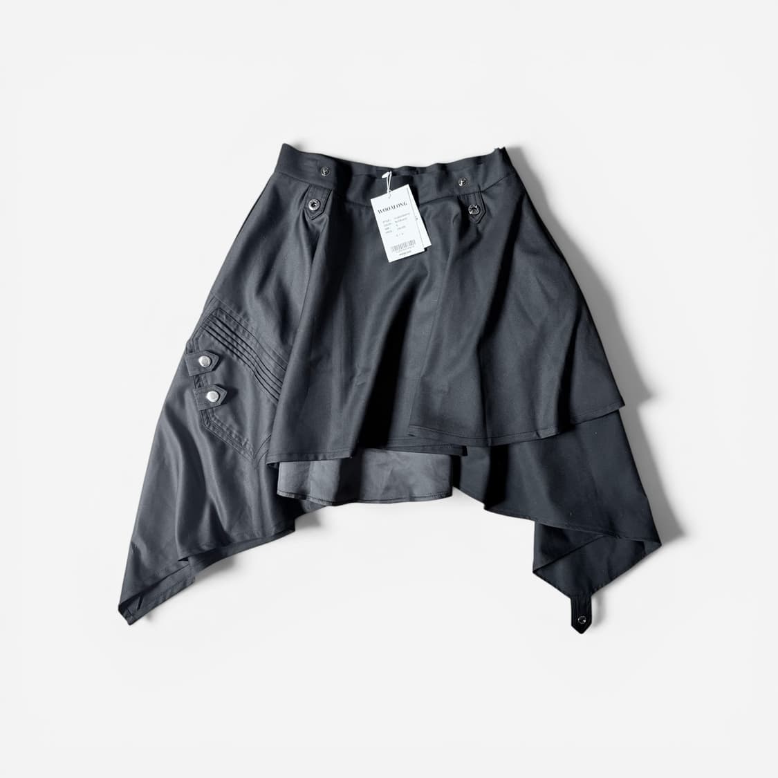 우알롱 어시메트릭 언발란스 레이어드 스커트 블랙 상품이미지5