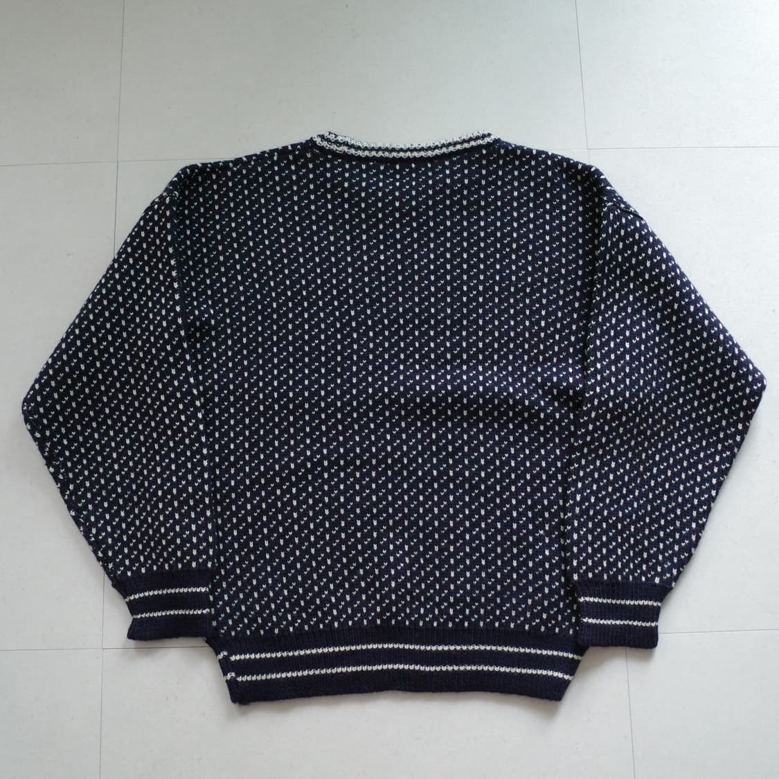 버드아이 브리티시 울 100% 네이비 크루넥 피셔맨 니트 M 상품이미지7