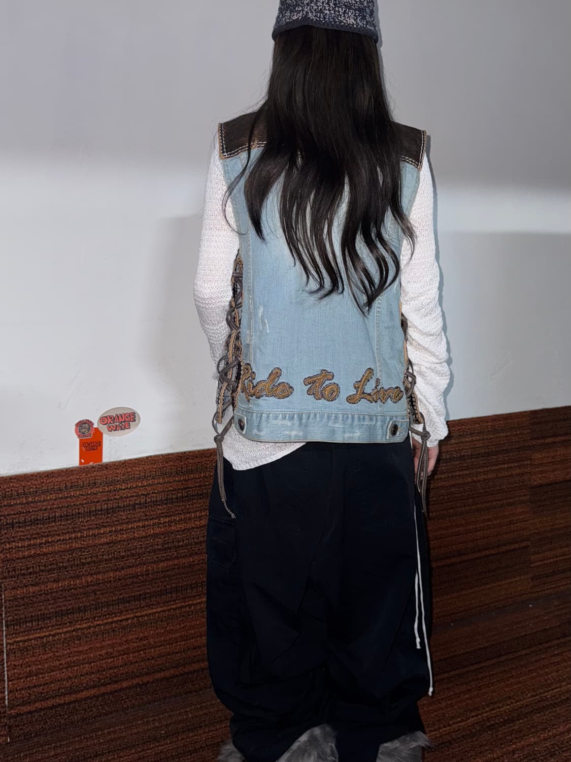 빈티지 커스텀 데님 레더 베스트 상품이미지9
