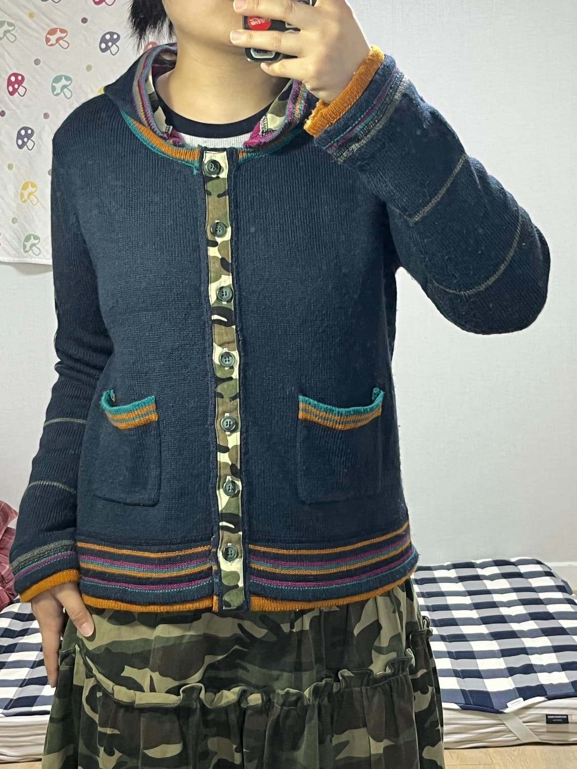 에스닉 카모 후드 니트 가디건 상품이미지5