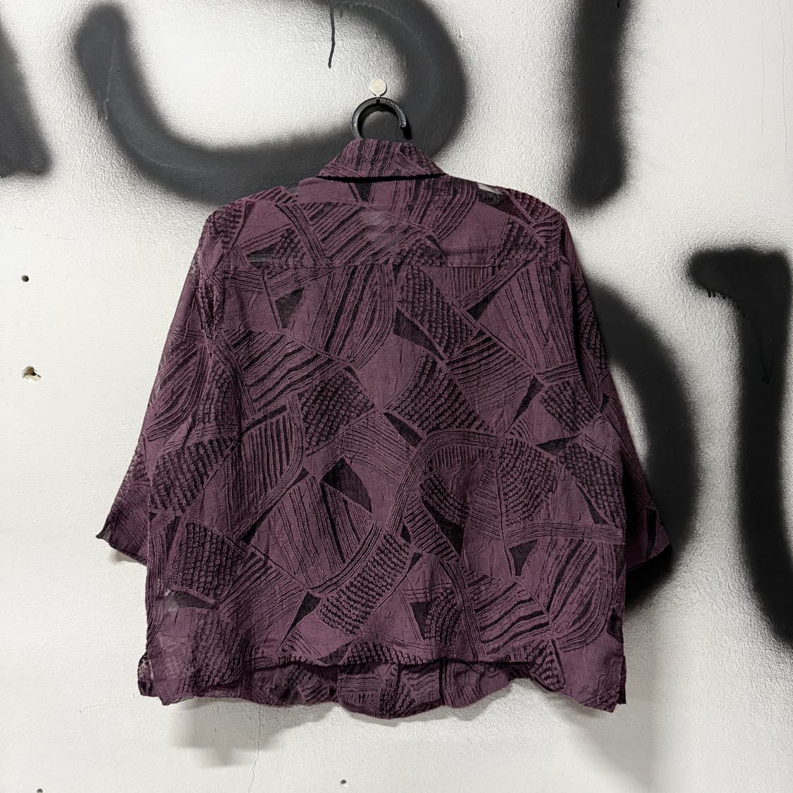 VTG 빈티지 퍼플 멀티 패턴 시스루 카라 셔츠 자켓 상품이미지2