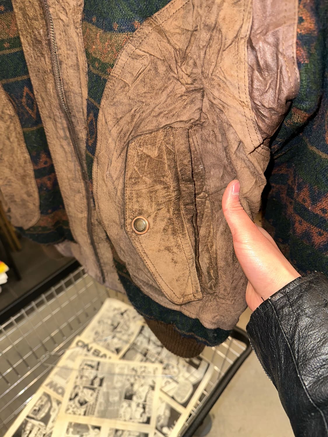 90’s Japanese Cow-suede aztec knit JK 상품이미지7