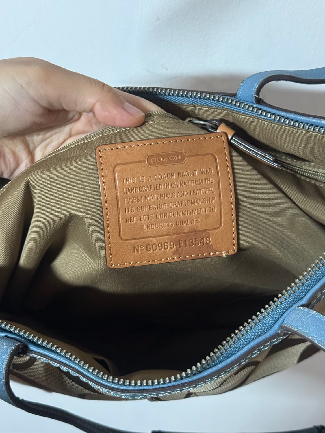 코치 COACH 시그니처 자카드 스카이블루 배색 토트백 숄더백 상품이미지6