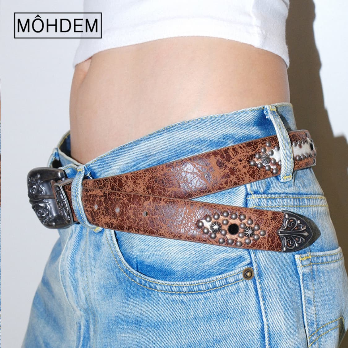 [Unisex] 웨스턴 송치털 카우 에스닉 가죽벨트 상품이미지5