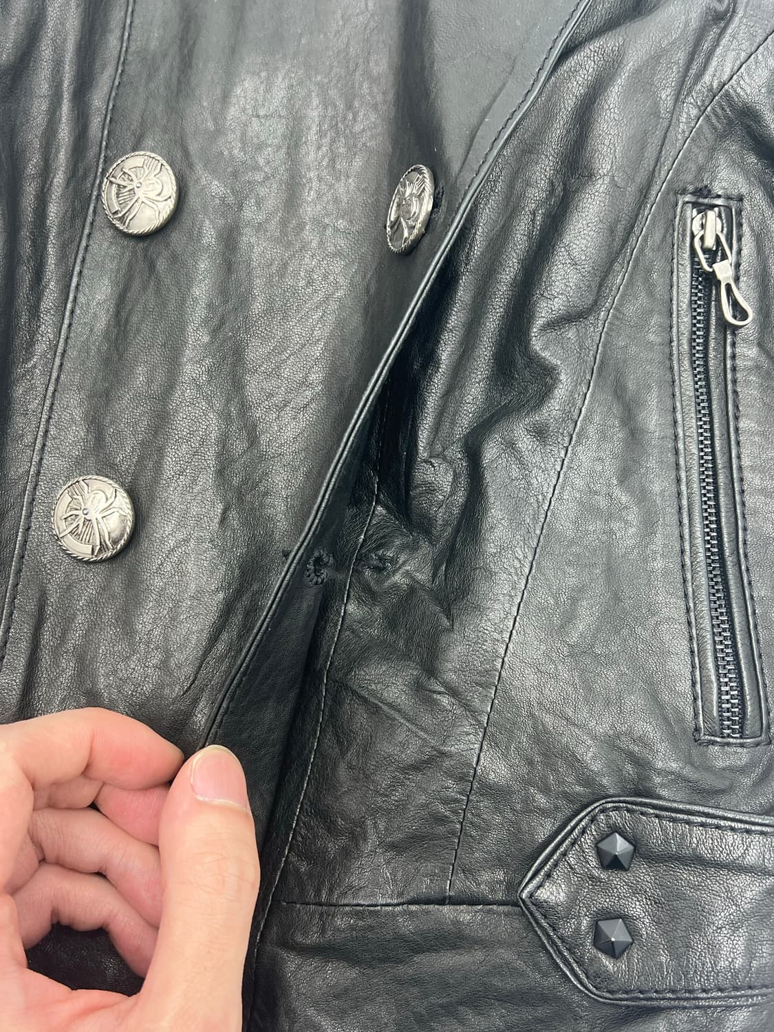 빈티지 우먼 버튼 디테일 양 가죽자켓 상품이미지7