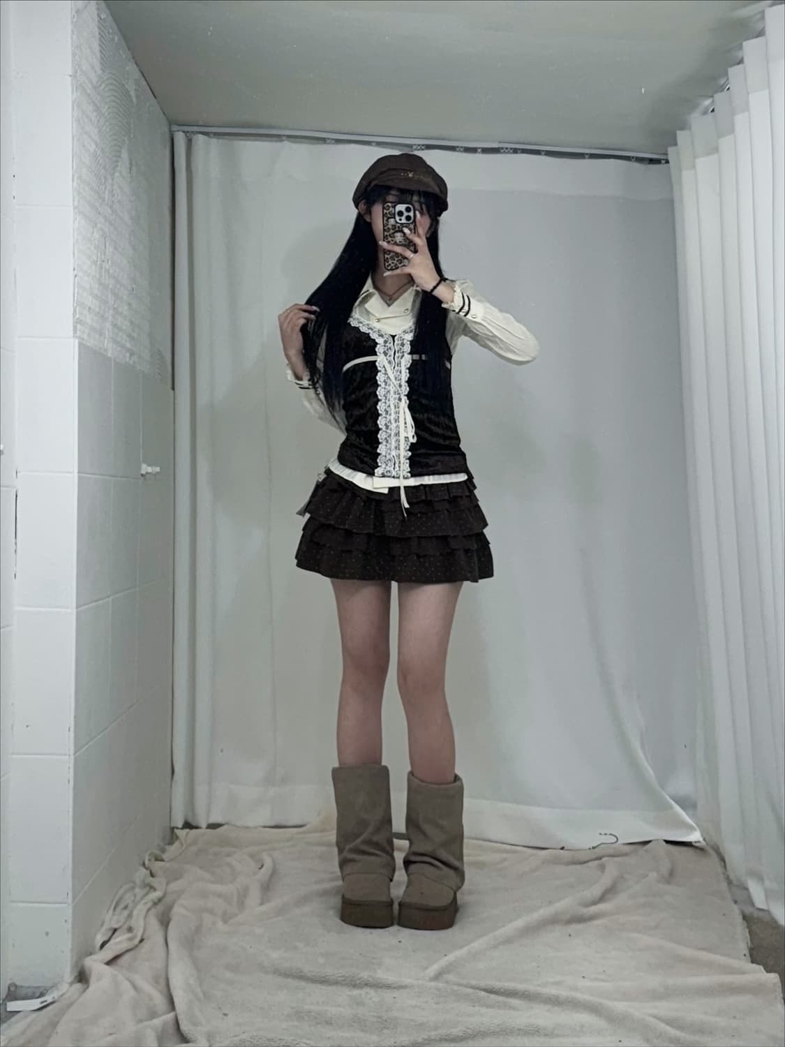 플레이보이 브라운 데일리 러블리 니혼진 프레피 무스탕 코디세트  상품이미지2