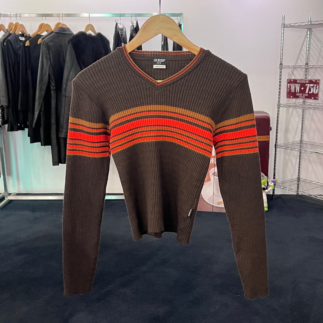 [S] GEUSS 게스USA 브이넥 골지니트 상품이미지1