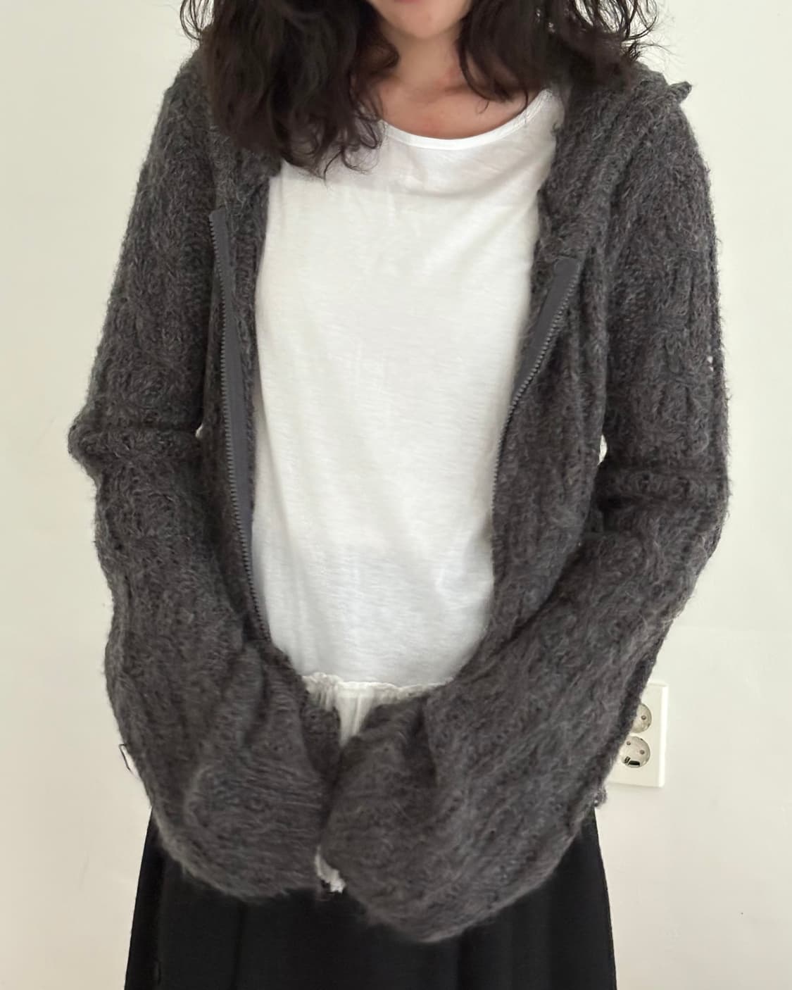 그레이 롱 니트 집업 상품이미지5