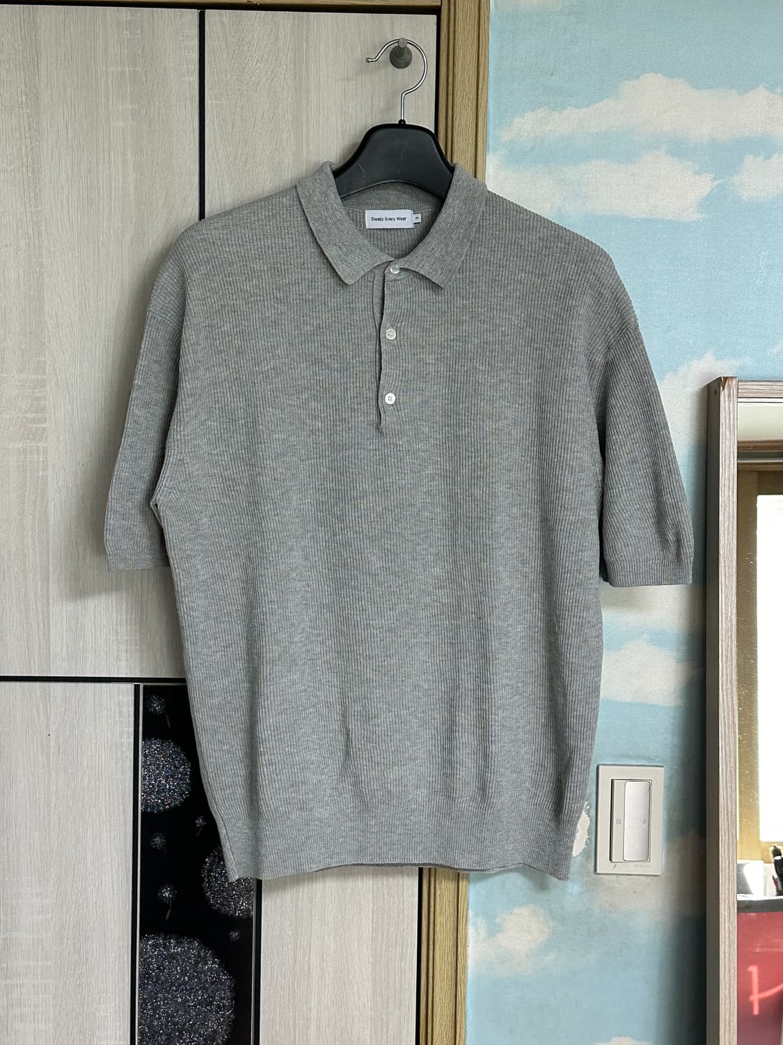 (3) 스테디에브리웨어 라이트 립 칼라 반팔 니트 (화이트 멜란지) 상품이미지2