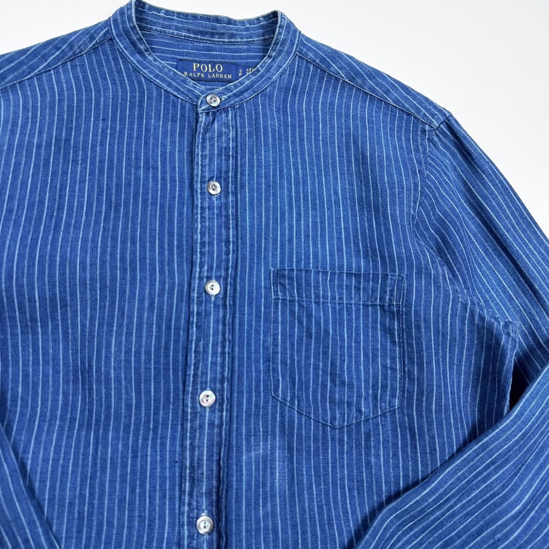 폴로 랄프로렌 린넨 차이나 카라 코발트 블루 셔츠 (S) 상품이미지3
