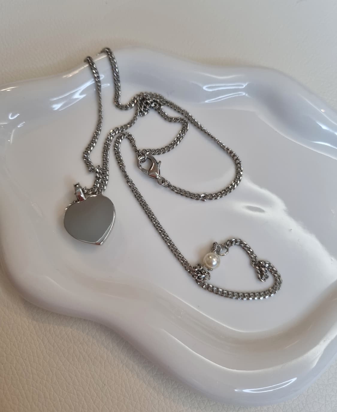 샤넬 진주 큐빅하트 체인목걸이 은장 업사이클링 상품이미지6