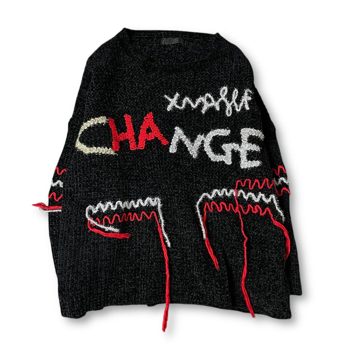  빈티지 블랙 레드 실버글리터 포인트 긴팔 니트  상품이미지1