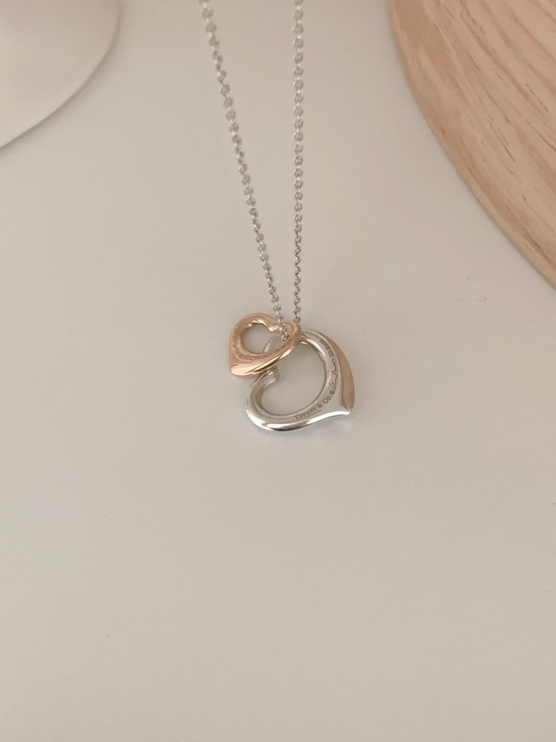 [ 티파니앤코 ]  오픈 하트 18k 로즈 골드 실버925 콤비 목걸이 상품이미지2