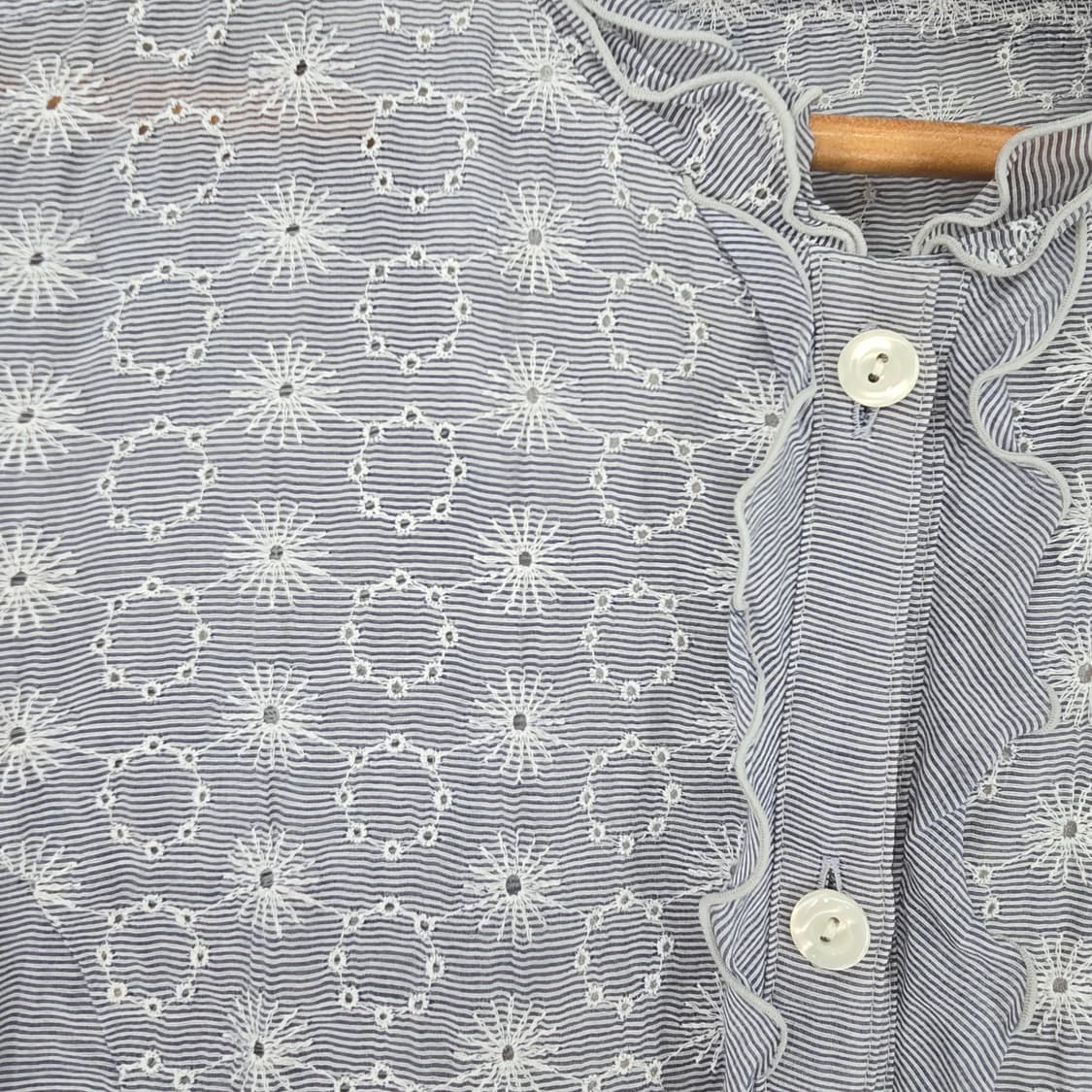 일본 빈티지 자수 블라우스 스트라이프 7부 상품이미지3