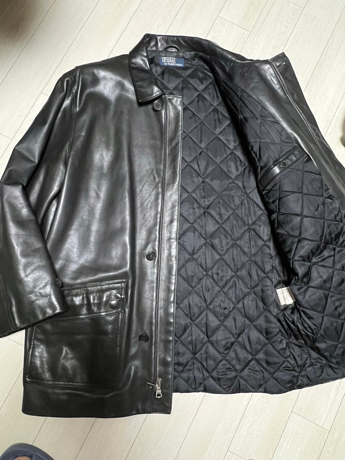 90s 폴로랄프로렌 풀그레인레더 블랙 카코트 100사이즈 상품이미지5