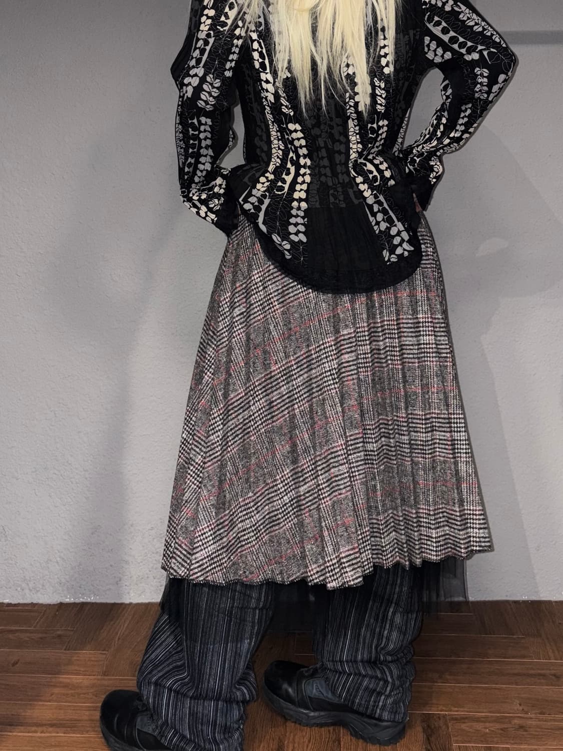 빈티지 샤 체크 플리츠 롱스커트 상품이미지3