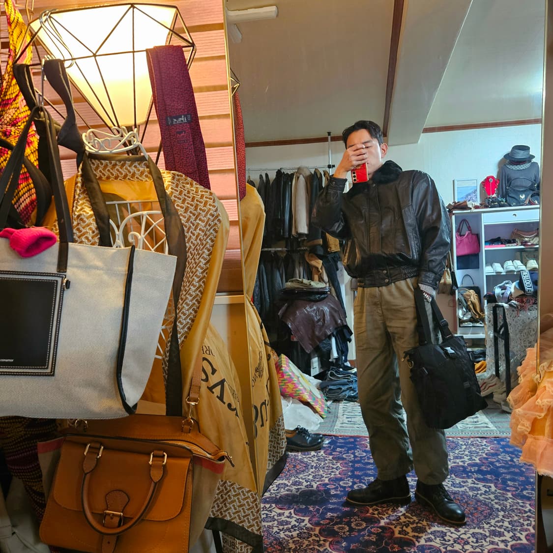 Vintage 양가죽 포켓 Canyon 자수 가죽 퍼 봄버자켓 L 상품이미지4