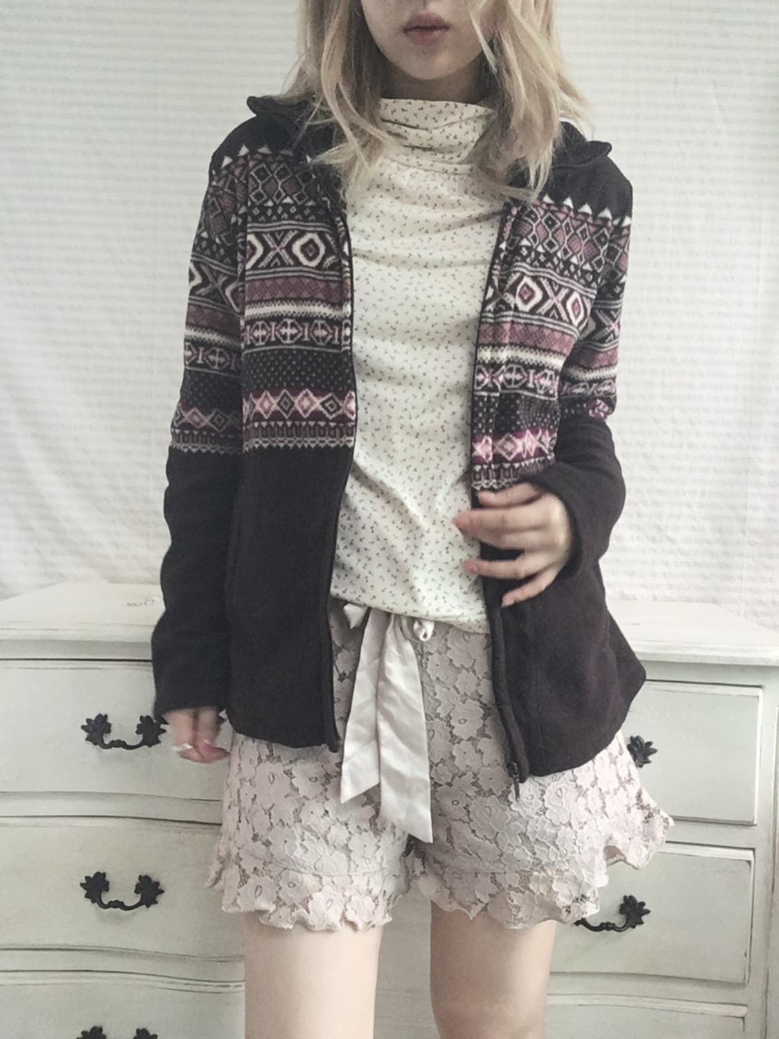 jpn vintage pink brown fleece nordic zip 상품이미지3