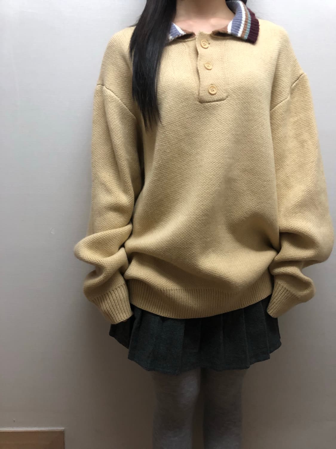 빈티지 옐로우 스트라이프 카라 니트 상품이미지6