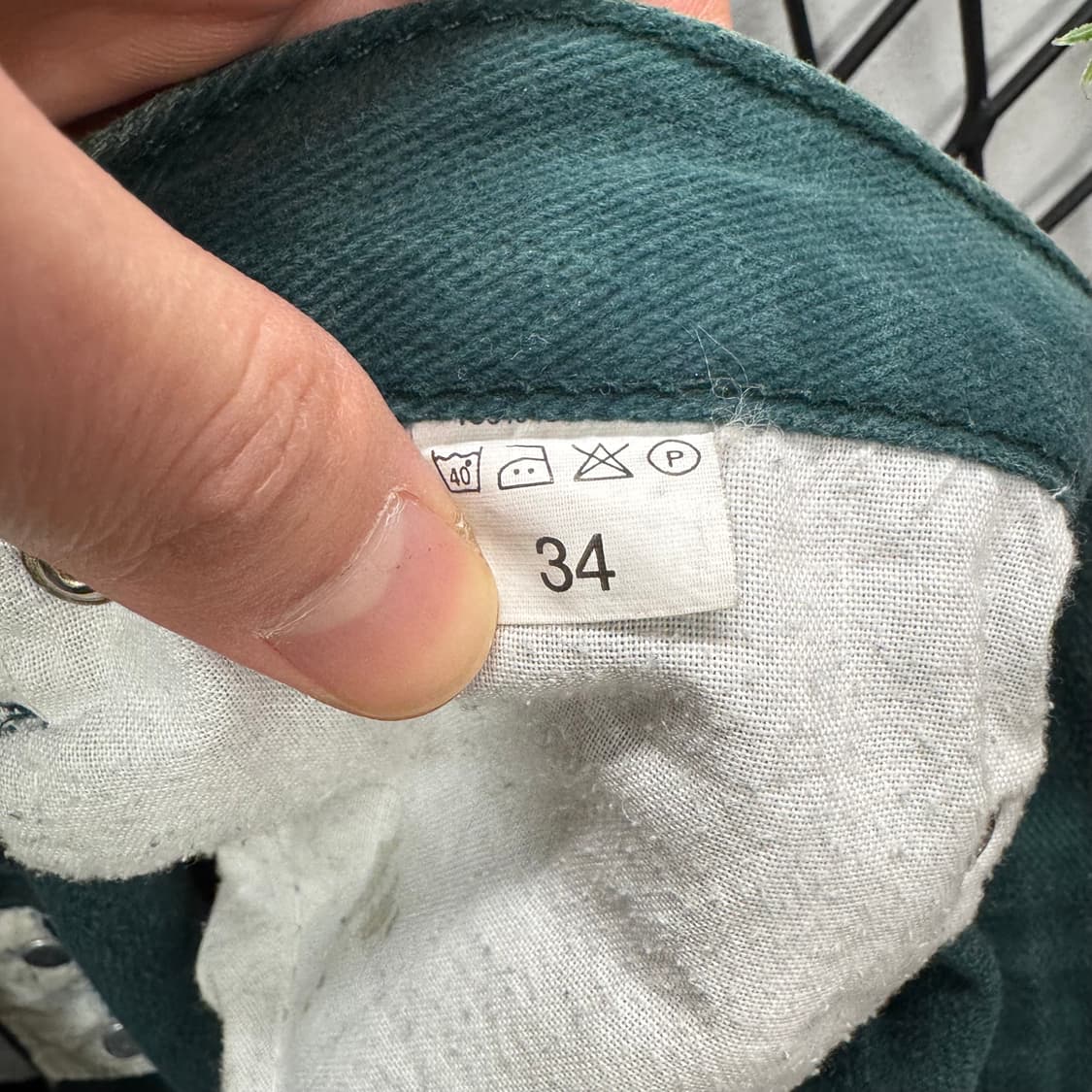 90s 베르사체 진스 꾸뛰르 코튼 팬츠 후면 로고탭 포인트 그린 상품이미지9