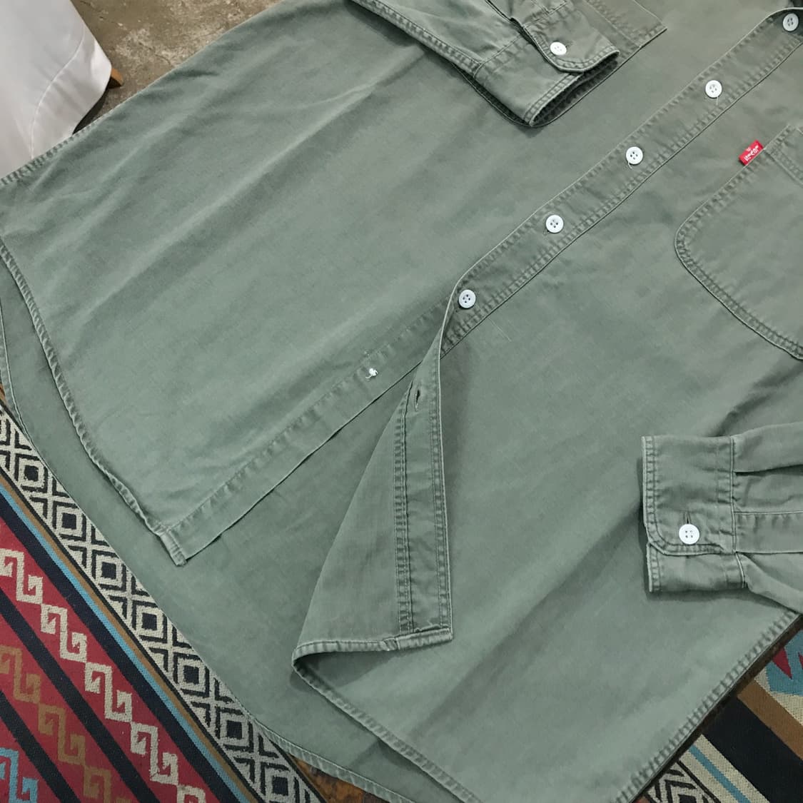 80s 리바이스 투포켓 카키 코튼 셔츠 남성 105 사이즈 상품이미지5