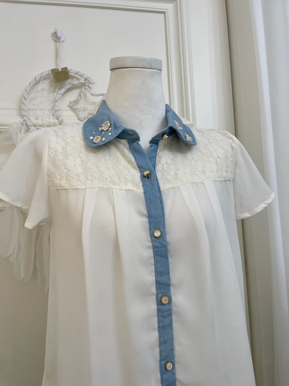 ivory denim point lace blouse 상품이미지5