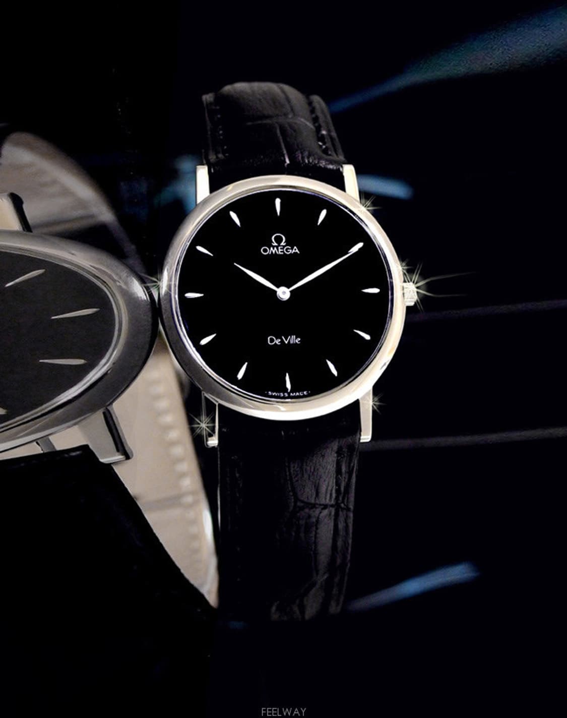 오메가 드빌 블랙판 쿼츠 남성 가죽 시계 상품이미지2
