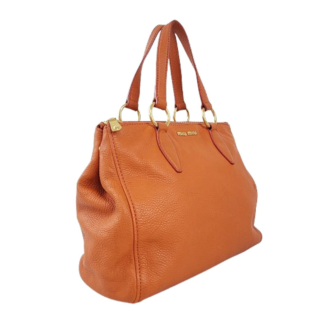 정품 미우미우 RN0620 금장 로고 장식 오렌지 레더 토트/숄더백 상품이미지2