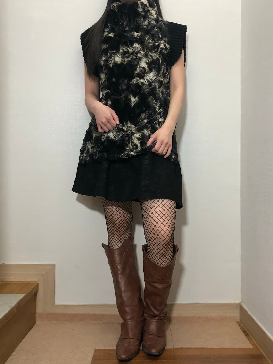 빈티지 블랙 레이스 패턴 미니 스커트 상품이미지5