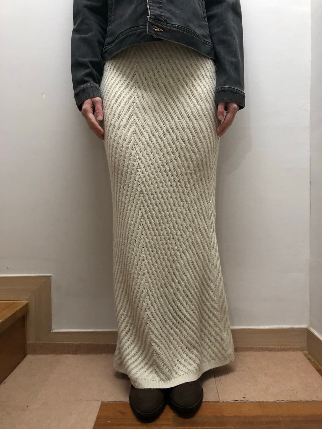 빈티지 아이보리 니트 롱 스커트 상품이미지2