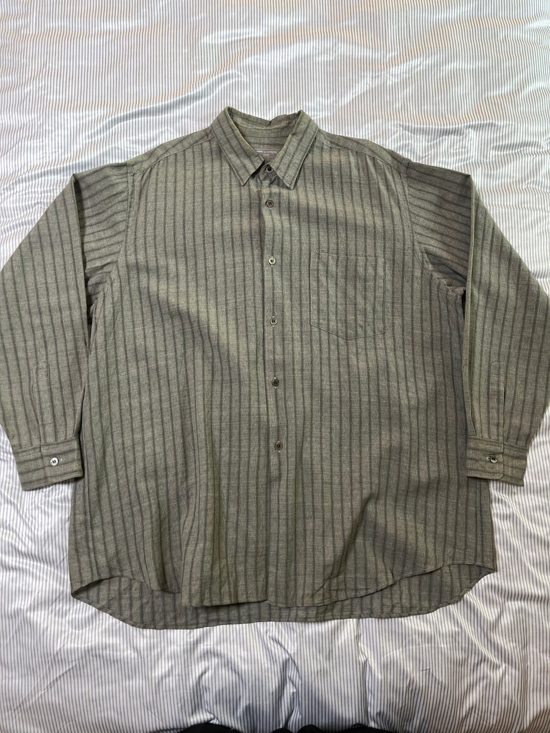 90s 꼼데가르송 옴므 다나카 그린 스트라이프 셔츠 상품이미지1