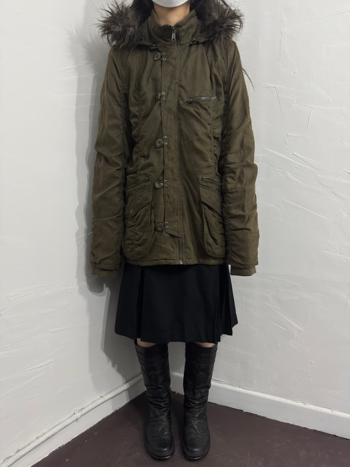 spinalh shirring detail fur hood jacket. 상품이미지3