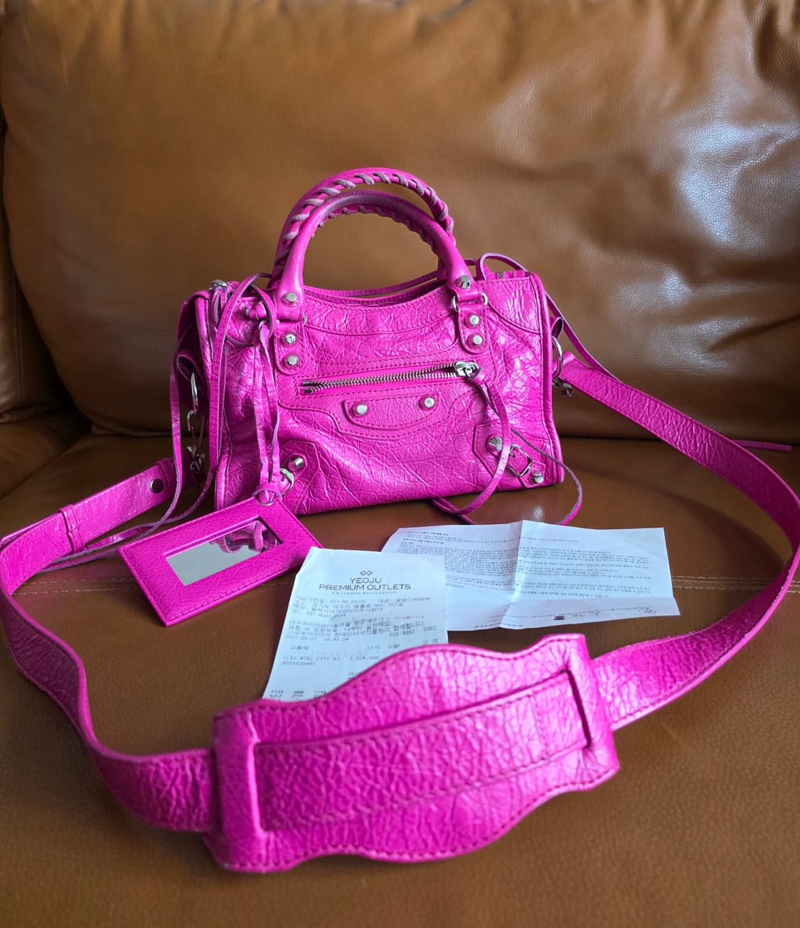 정품 발렌시아가 모터백 르시티백 시티백 미니 푸시아핑크 상품이미지1