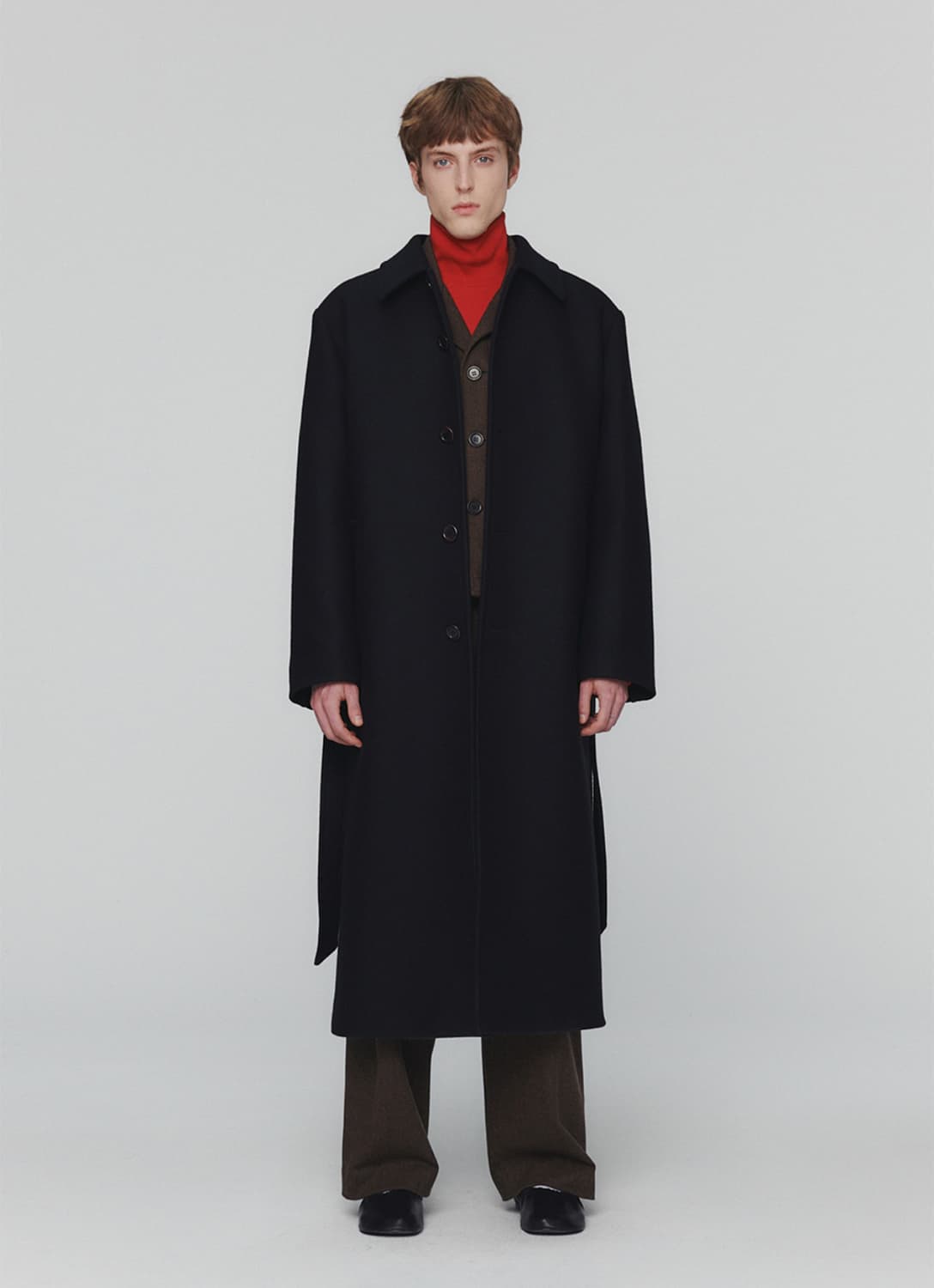 아모멘토 맨즈 싱글 브레스티드 롱 코트 블랙 L 새상품 상품이미지5