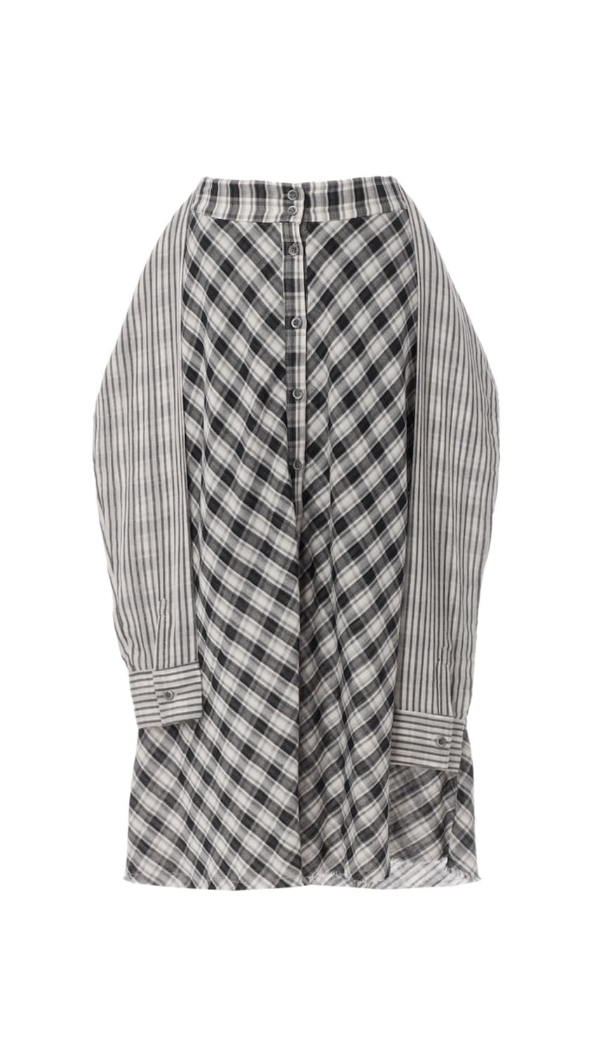 텐스댄스 체크 X 스트라이프 셔츠 스커트 블랙 상품이미지2