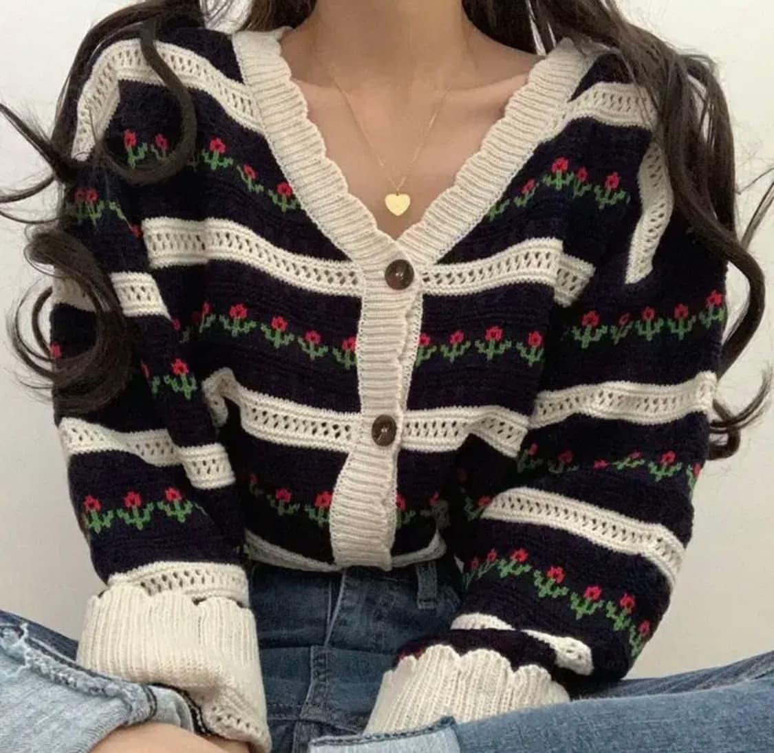 꽃 가디건 봄 청순 가디건 니트 옷 상품이미지2
