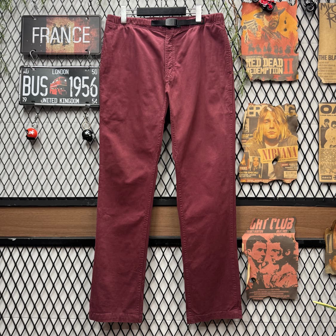 90s 그라미치 코튼 치노 팬츠 벨트 로고 포인트 버건디 상품이미지1