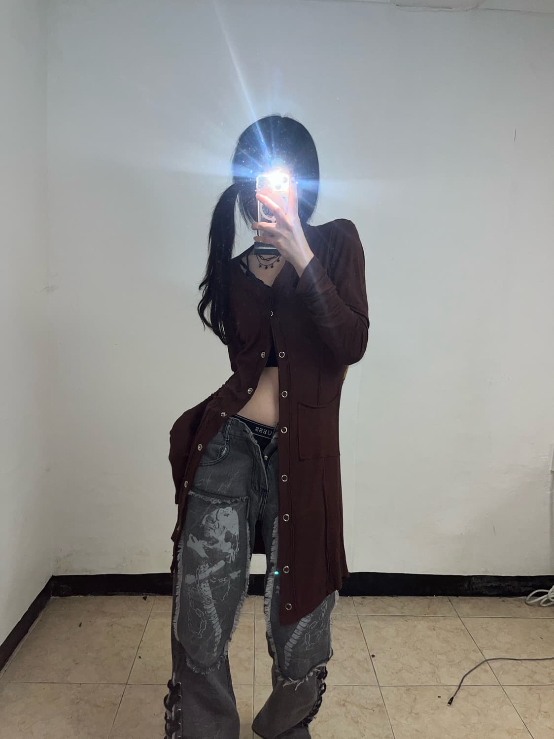 그런지 Y2K 프린팅 슬림핏 가디건 상품이미지3