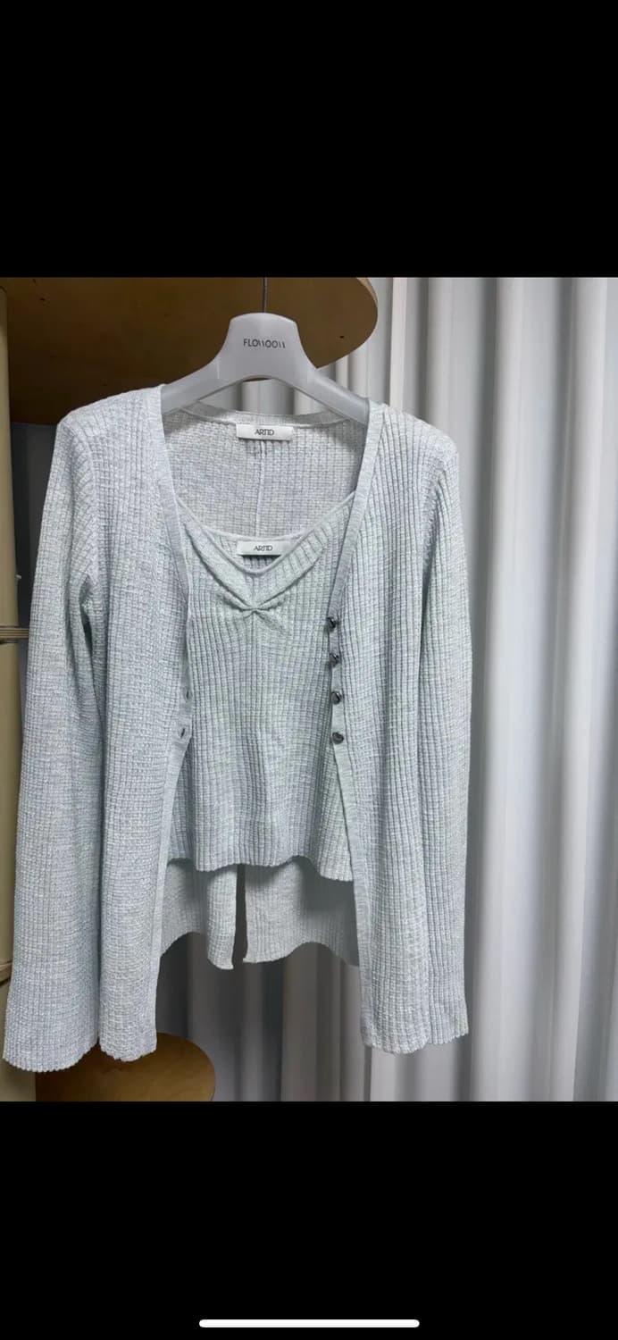 아티드 믹스 니트 가디건 셋업 블루 상품이미지2